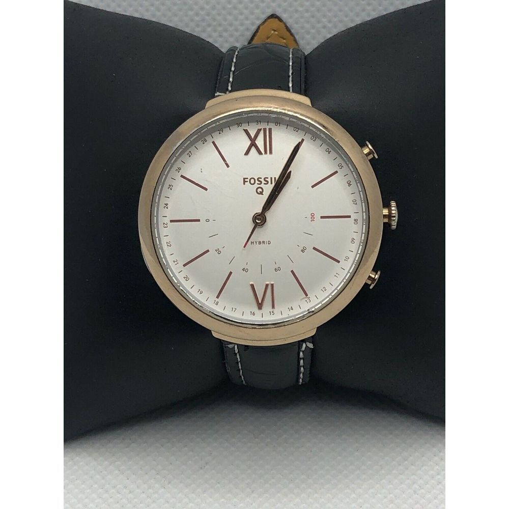 Fossil Q FTW5023 Women Black Leather Analog Silver Dial Hybrid Smart Watch HK144
